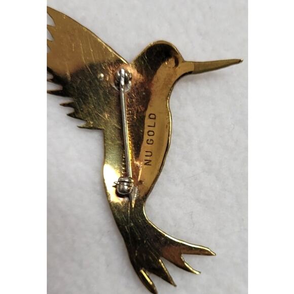 Vintage Hummingbird Brass Goldtone Metal Brooch Pin Artisan NuGold Hand Cut MCM - Picture 4 of 6